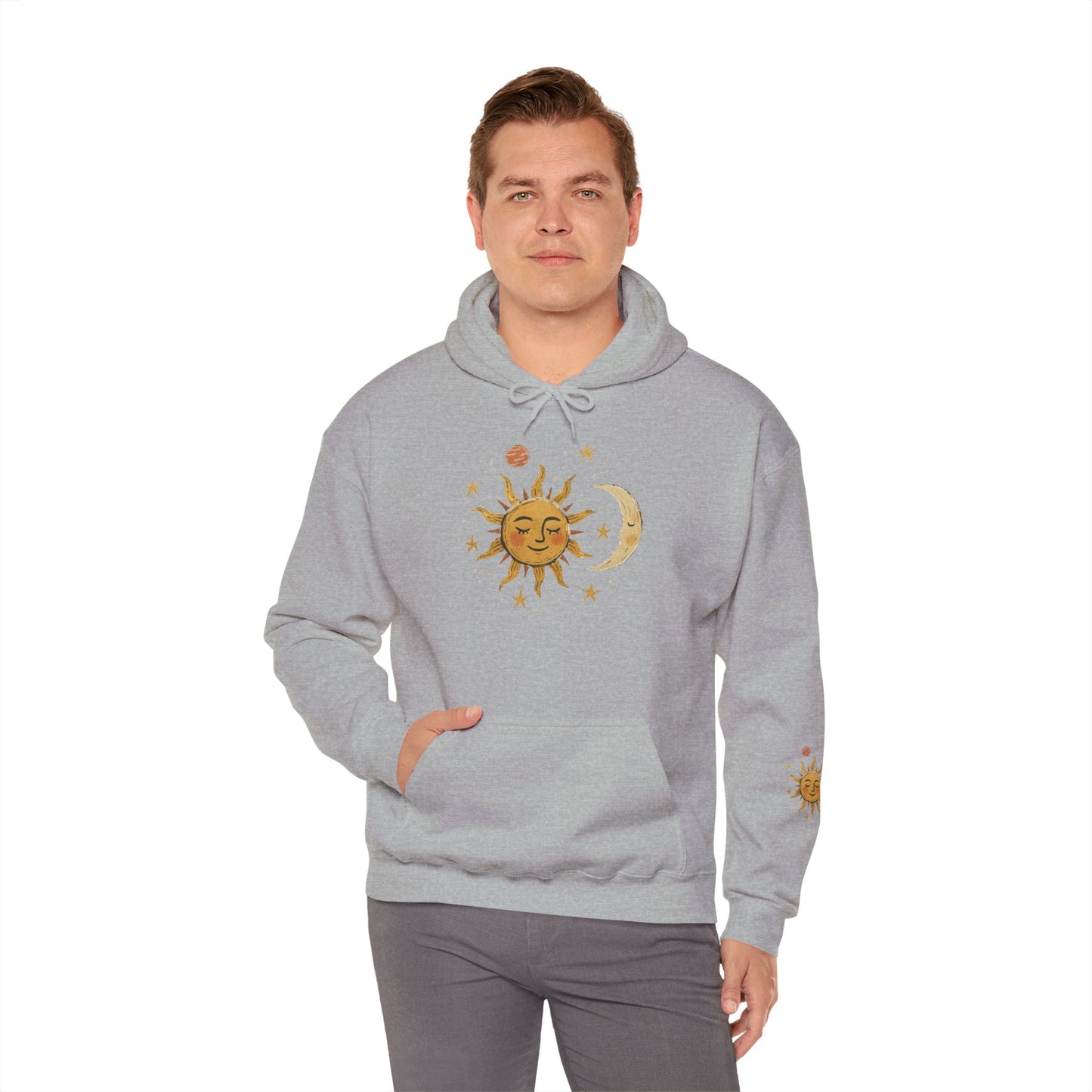 Sun & Moon Celestial Hoodie — Vintage Astrology Stars Graphic