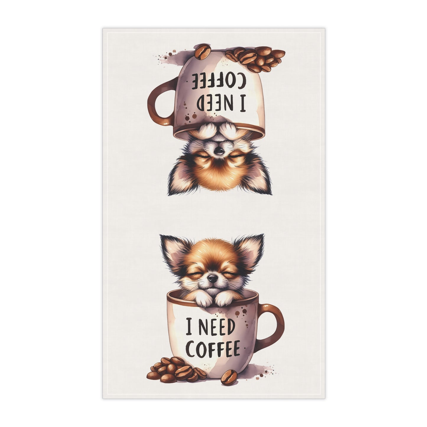 Cute Chihuahua Coffee Tea Towels, Puppy Tea Towel, Coffee Tea Towel