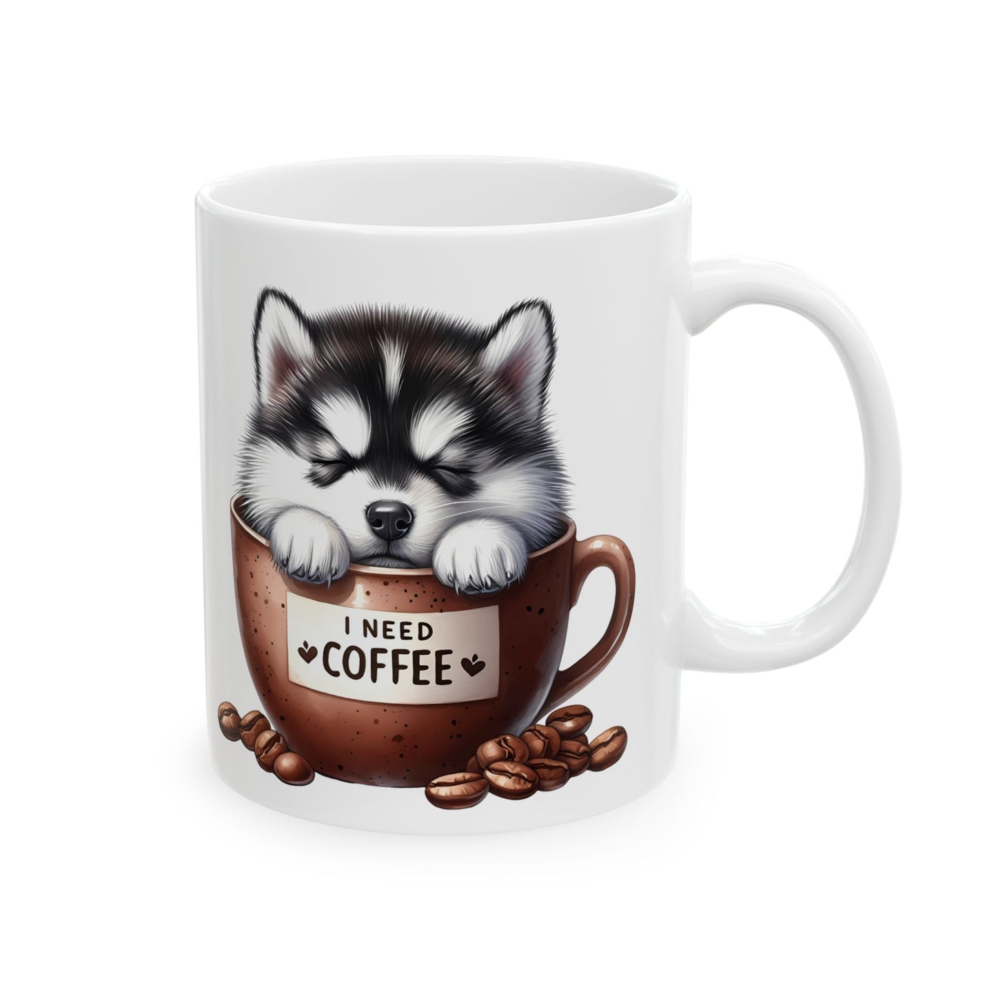 Personalized Husky in Coffee Mug Ceramic Mug — Cute Dog Coffee Lover Gift (11oz, 15oz)