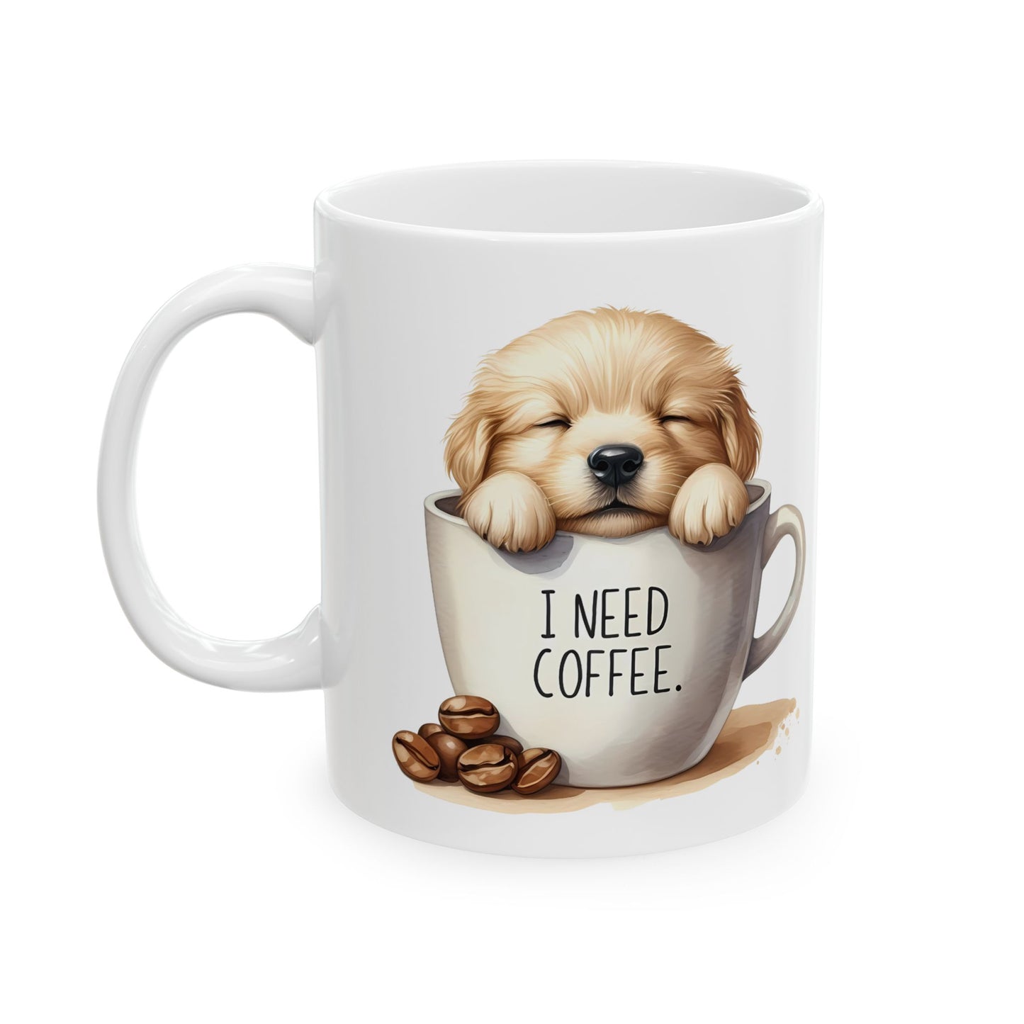 Personalized Lab Puppy Coffee Mug — "I Need Coffee" Ceramic Cup (11oz & 15oz)