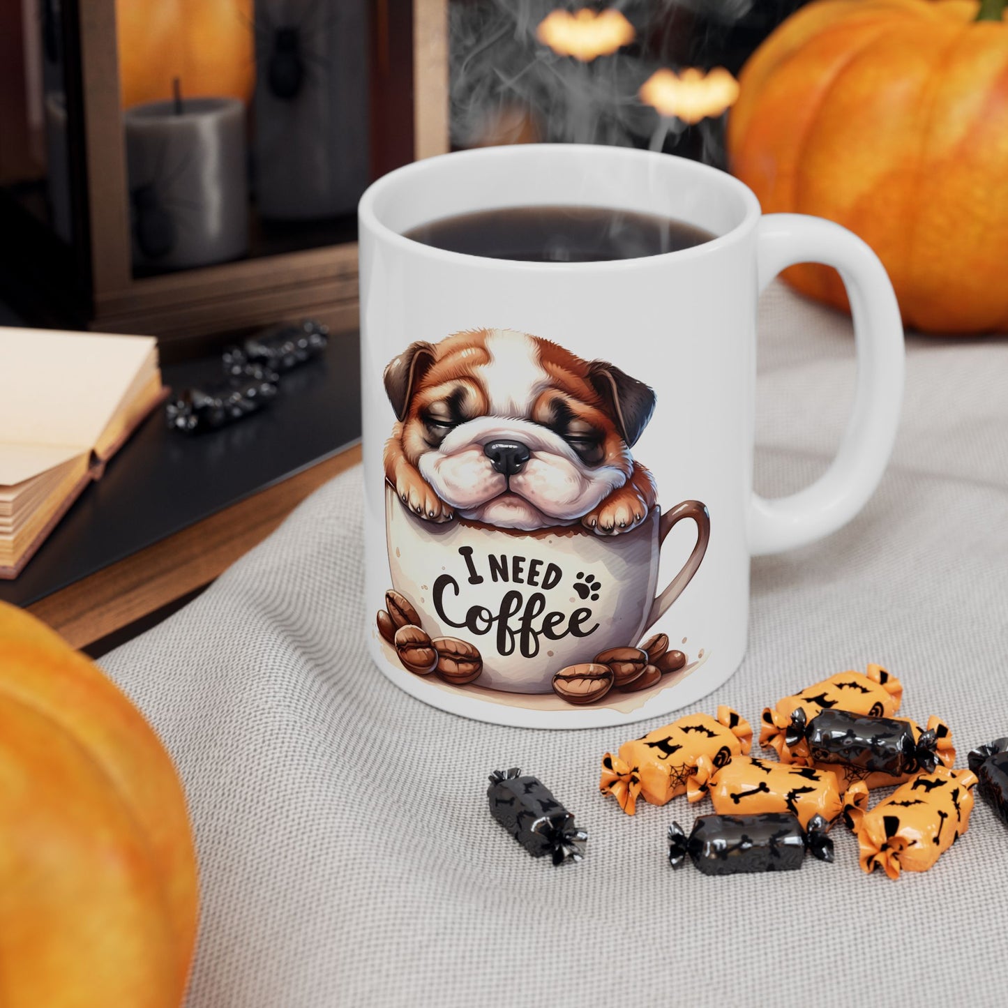 Personalized Bulldog Coffee Mug — Cute Puppy in Coffee Cup Ceramic Mug (11oz & 15oz)