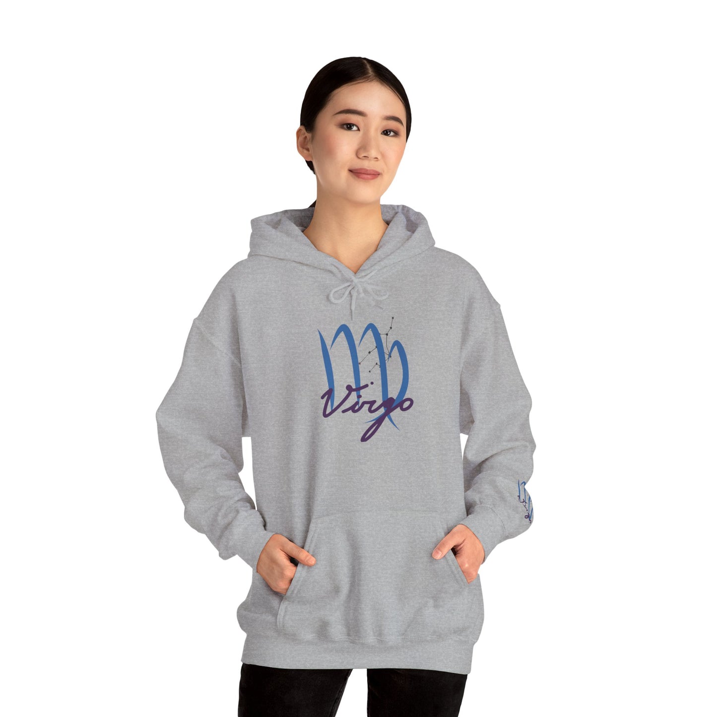 Virgo Script Zodiac Hoodie — Elegant Blue Virgo Sign Sweatshirt