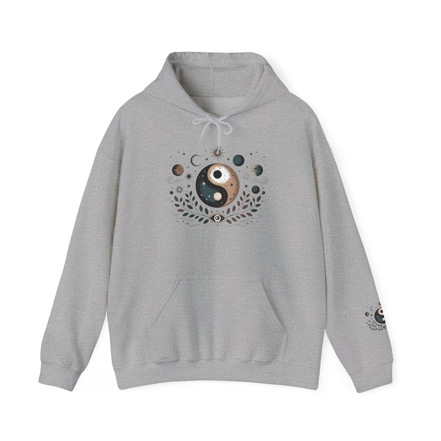 Yin Yang Moon Phases Hoodie — Celestial Balance Spiritual Sweatshirt