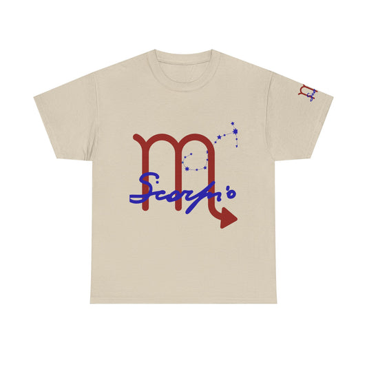 Scorpio Zodiac T-Shirt — Red Glyph & Script Astrology Tee