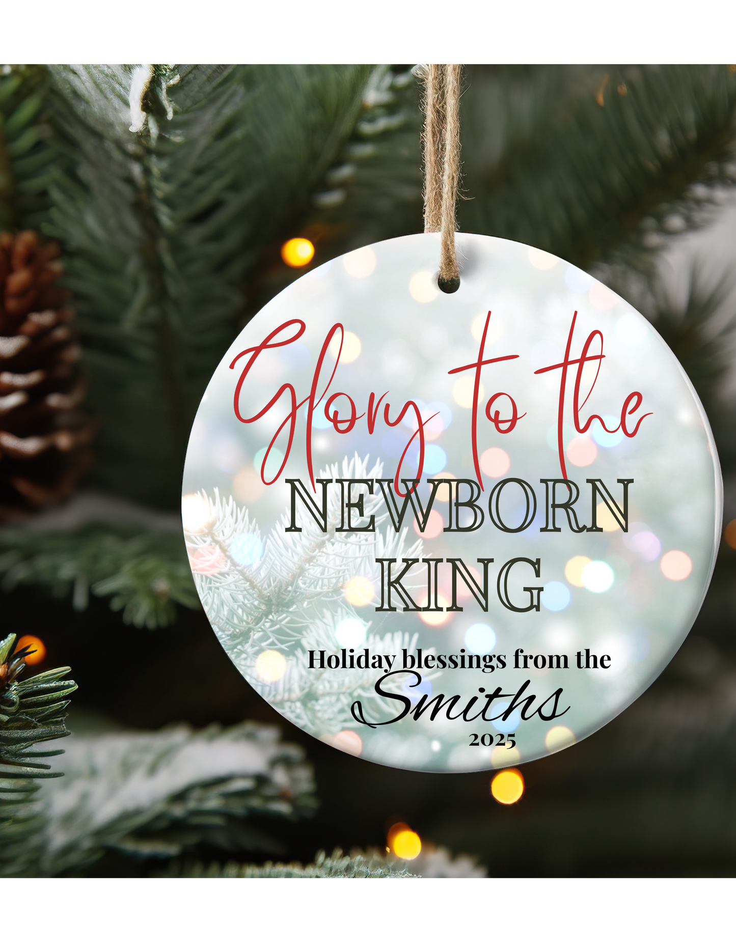 Ceramic Holiday Ornaments, 2-Sided Customizable Keepsakes, Perfect for Christmas, Newborn Announcements, Family Gifts, Tree Decor