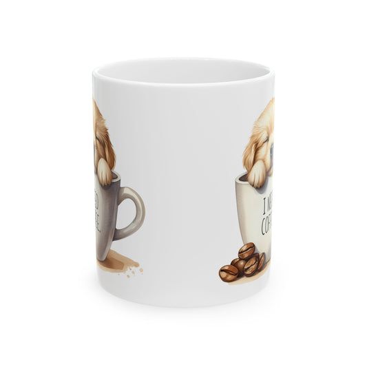 Personalized Lab Puppy Coffee Mug — "I Need Coffee" Ceramic Cup (11oz & 15oz)