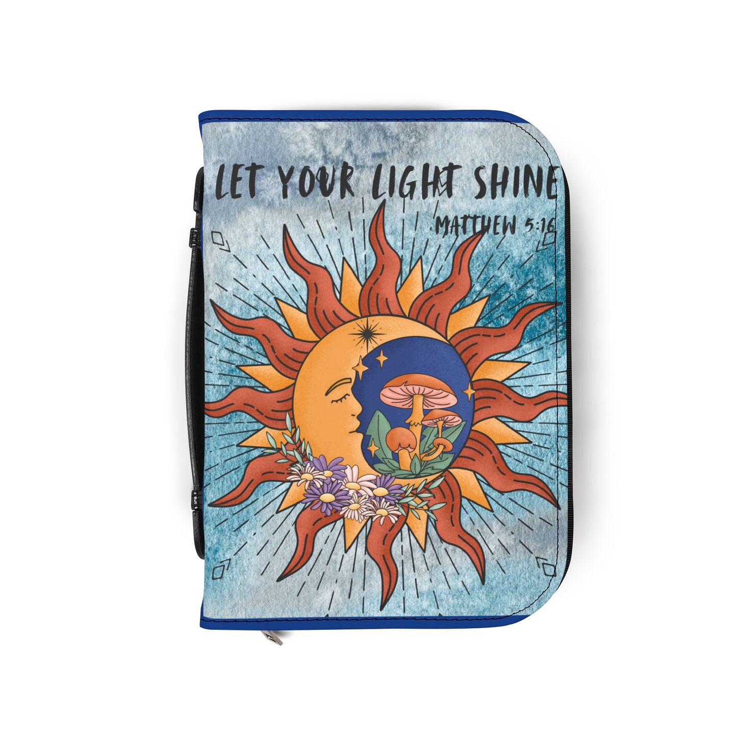 Vibrant Bible Cover with Inspiring Verse, Sun and Moon Design, Spiritual Gift, Faith Accessory, Religious Journaling
