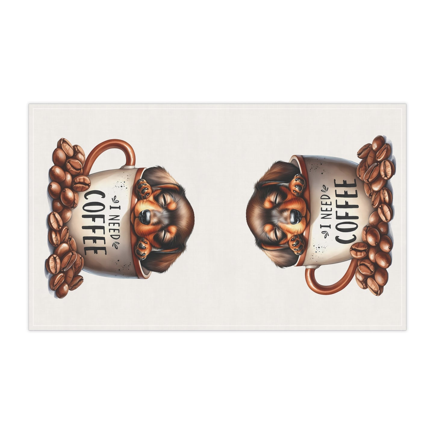 Coffee Lover Dog Tea Towels, Dachshund Puppy Tea Towel