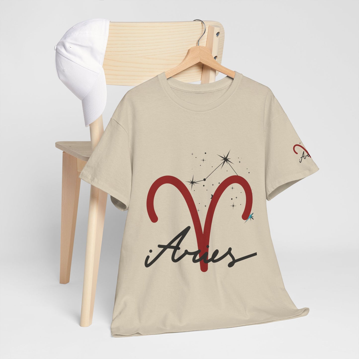 Aries Zodiac T‑Shirt – Red Aries Symbol with Constellation & Script