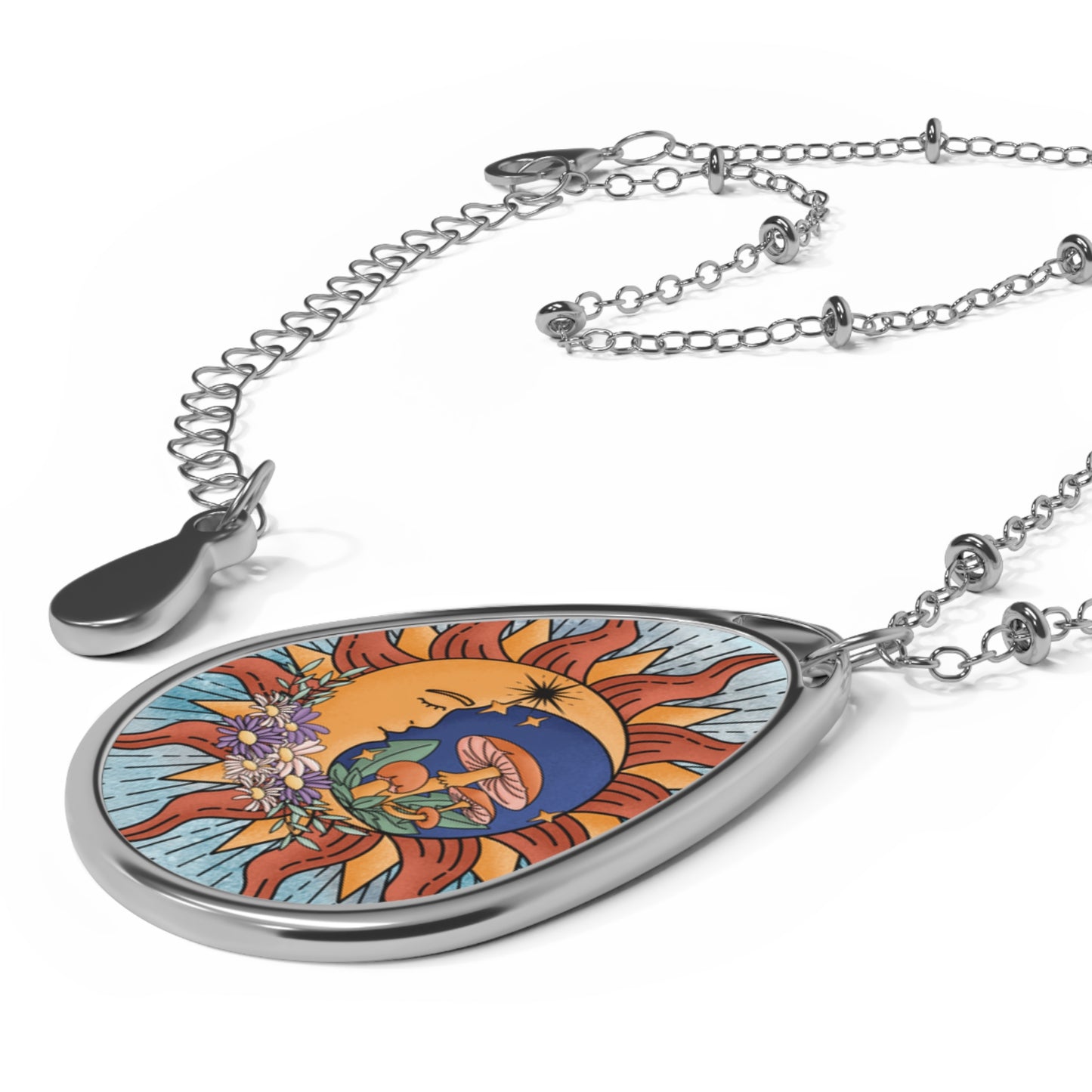 Sun and Moon Oval Necklace - Celestial Jewelry for Nature Lovers, Celestial Necklace, Celestial Jewelry