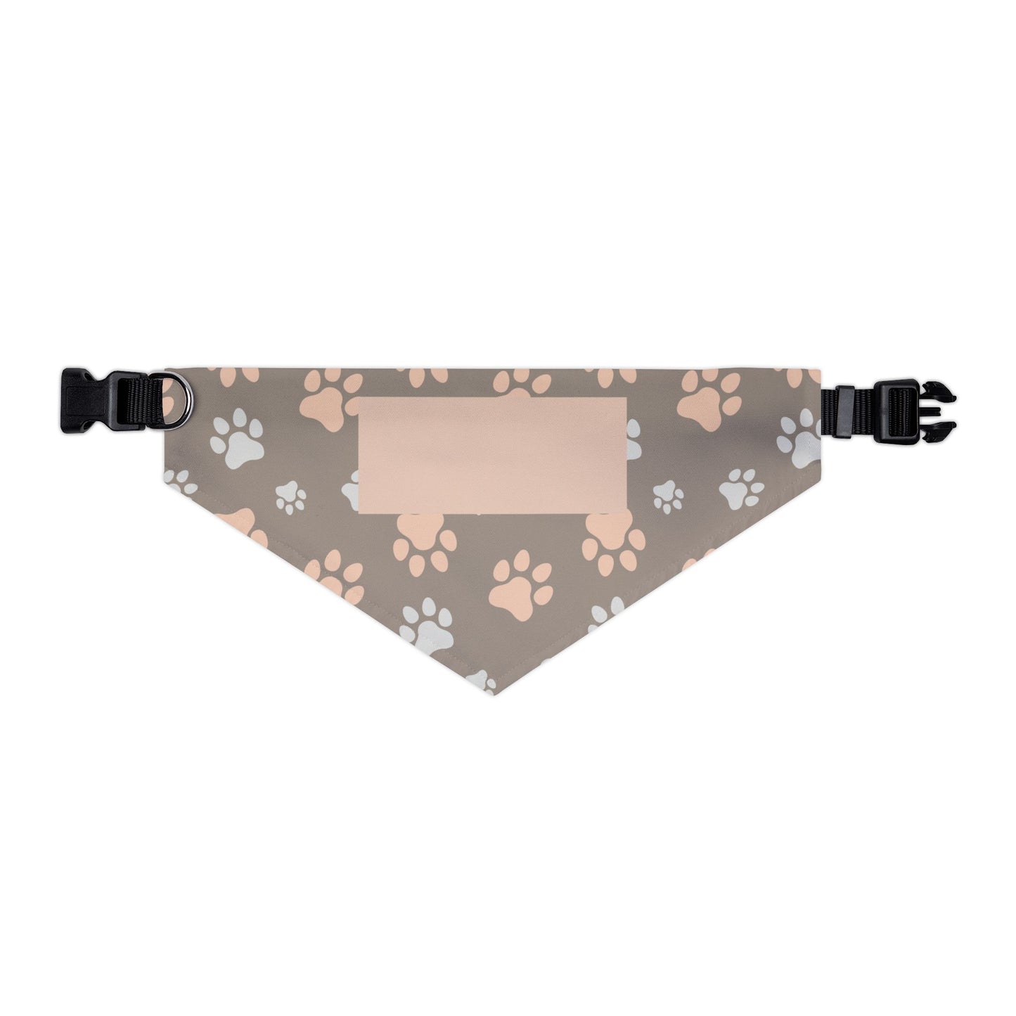 Personalized Paw Print Pet Bandana Collar — Custom Name Pocket, Gray & Blush Dog Scarf