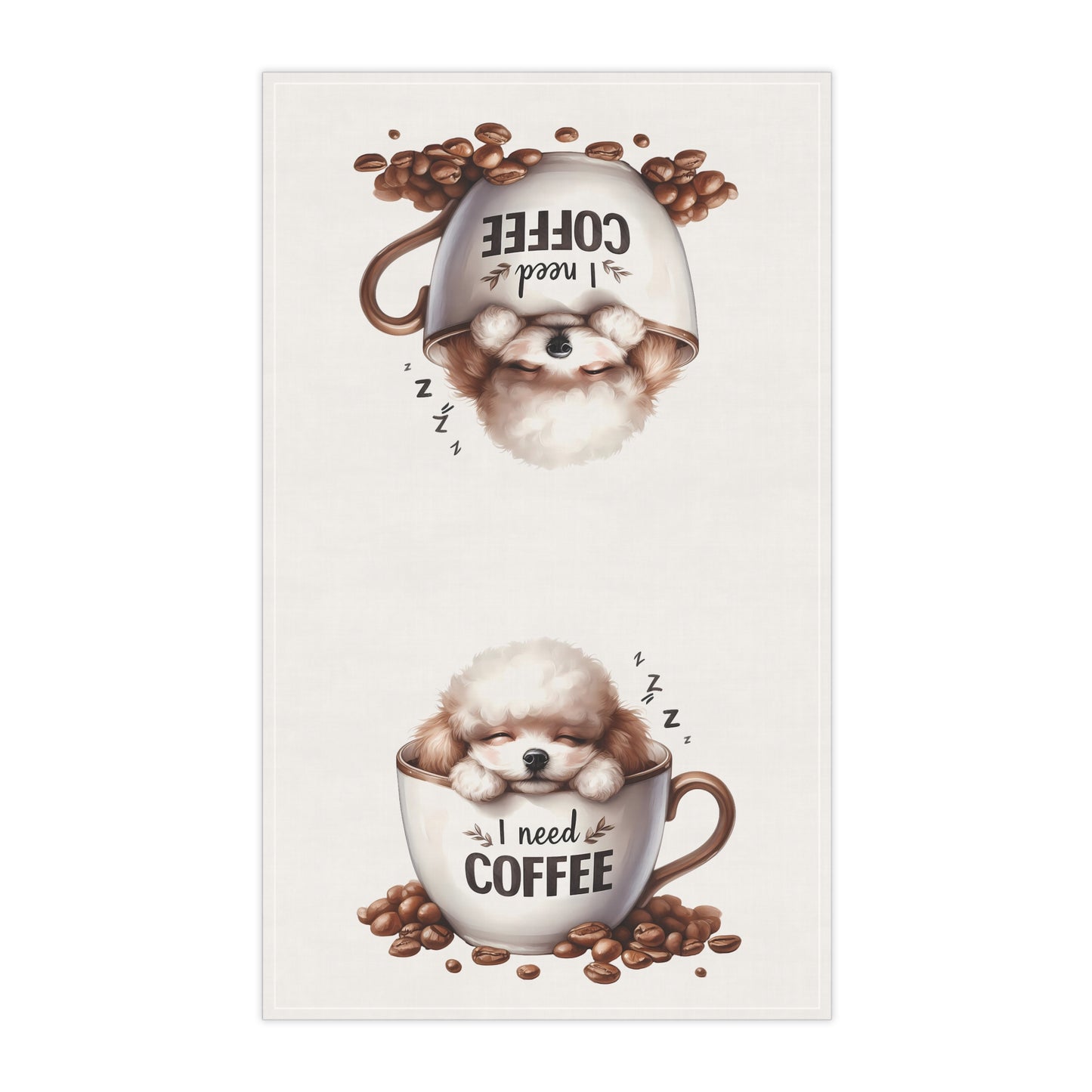 Cute Coffee Dog Tea Towels, poodle puppy tea towel