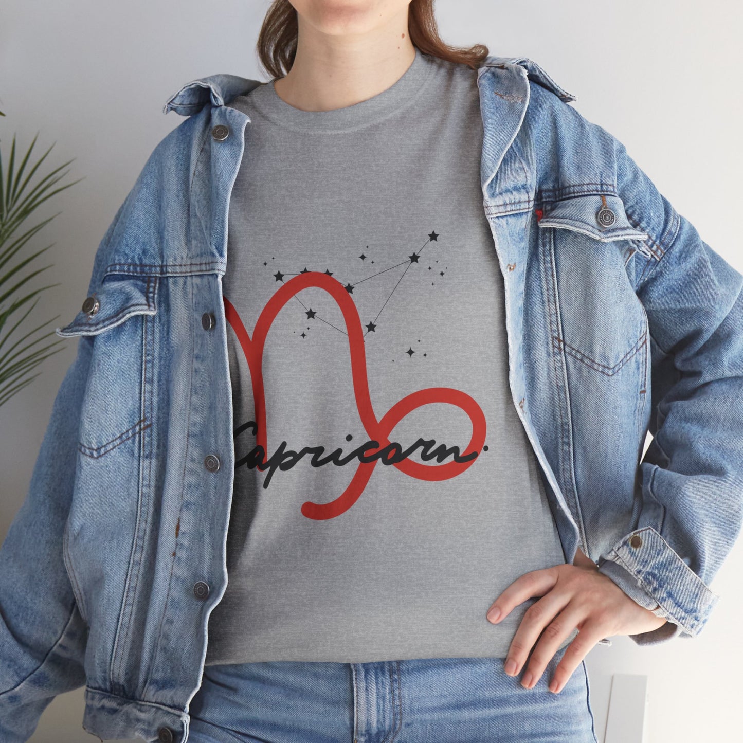 Capricorn Zodiac Tee – Red Capricorn Symbol with Script