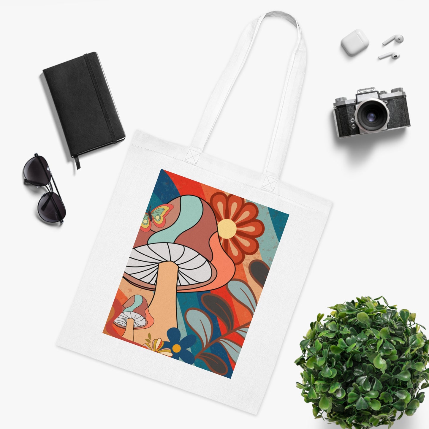 Boho Floral Mushroom Cotton Tote Bag for Eco-Friendly Style, Boho Tote Bag, Boho Birthday Gift