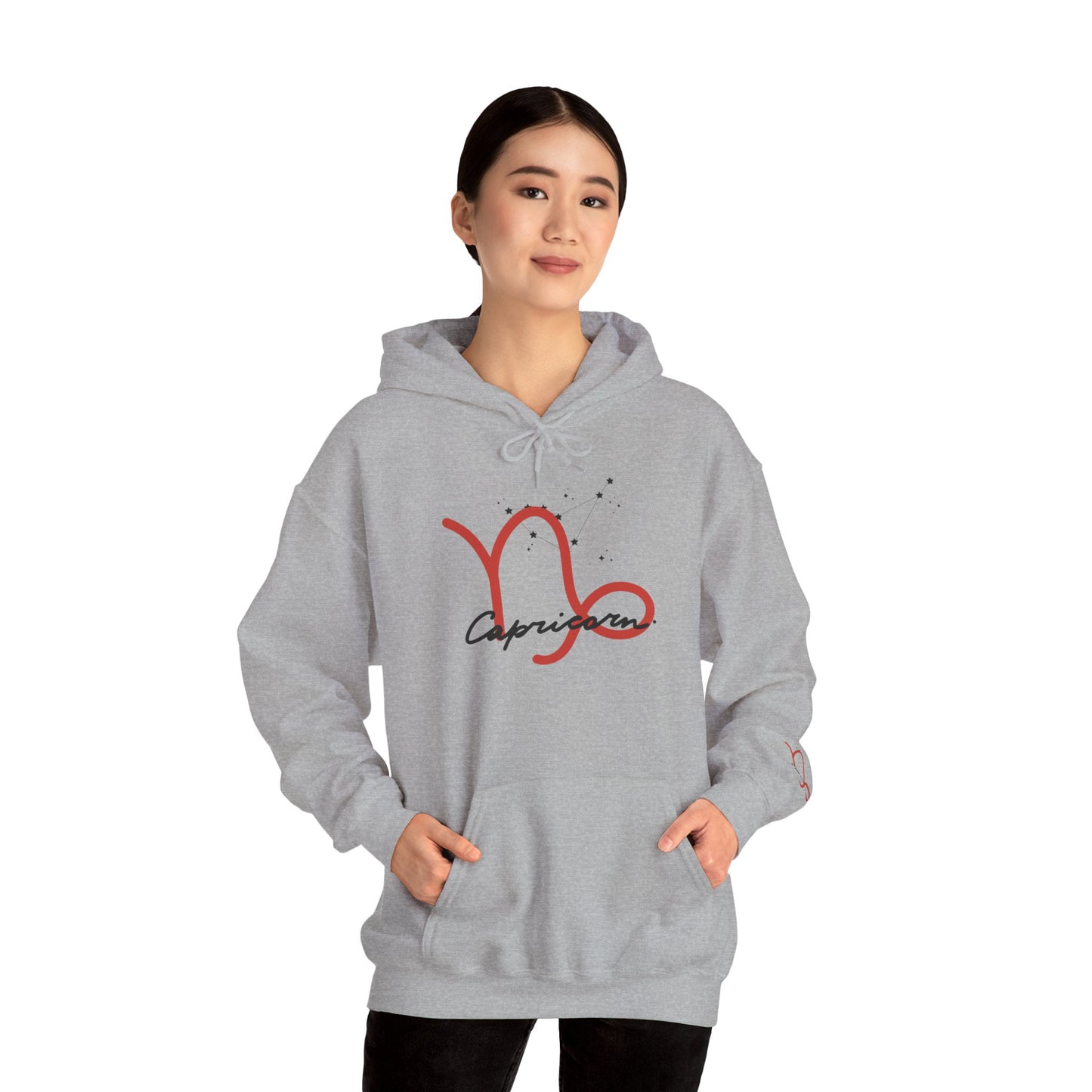 Capricorn Zodiac Hoodie — Red Script Astrology Sign Sweatshirt