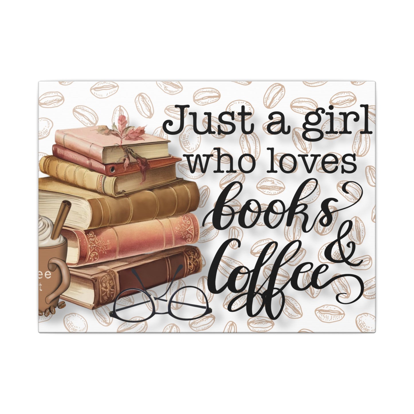 Books & Coffee Canvas Wall Art, Coffee Lover Art, Coffee Art