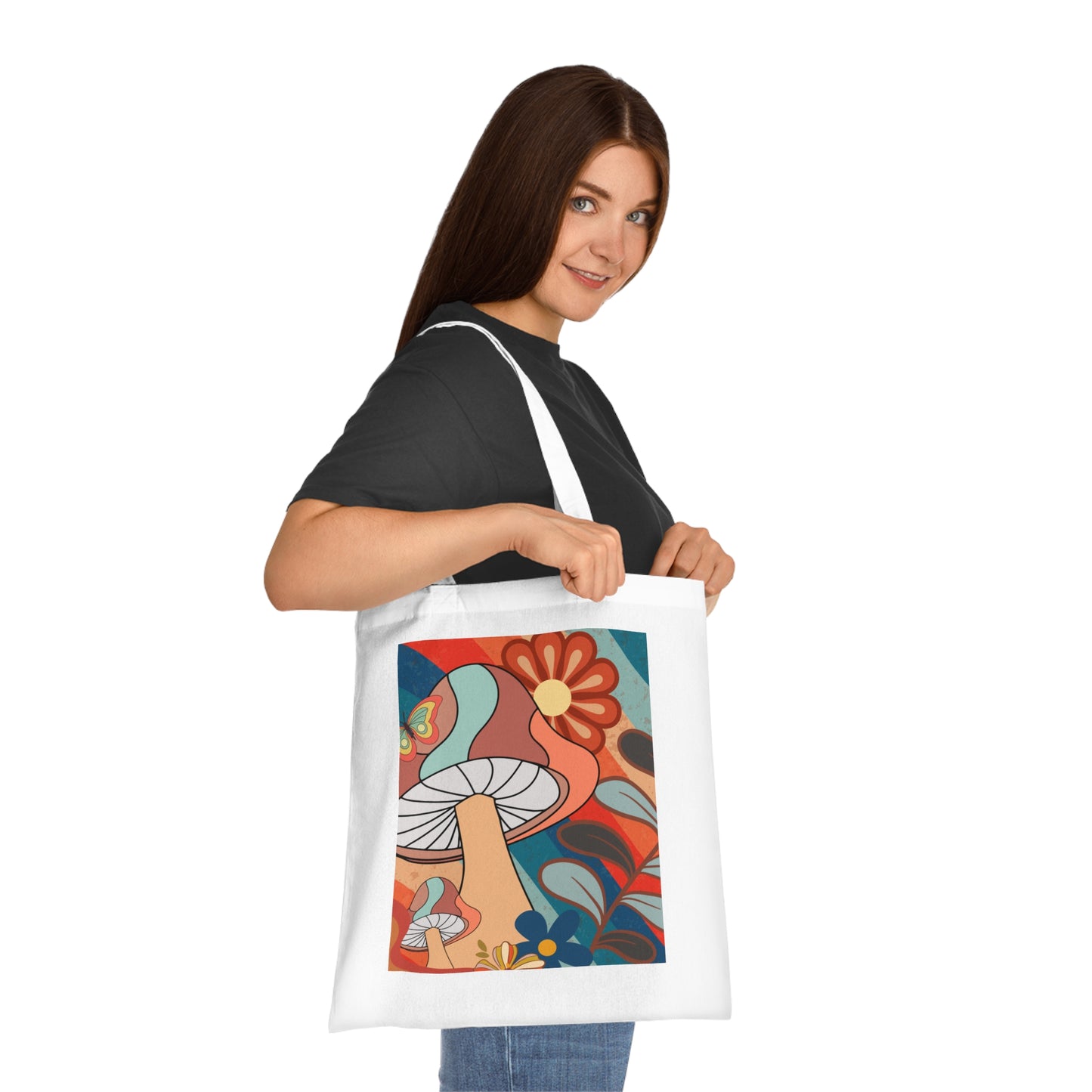 Boho Floral Mushroom Cotton Tote Bag for Eco-Friendly Style, Boho Tote Bag, Boho Birthday Gift