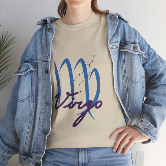 Virgo Zodiac T-Shirt – Elegant Blue Virgo Script Tee