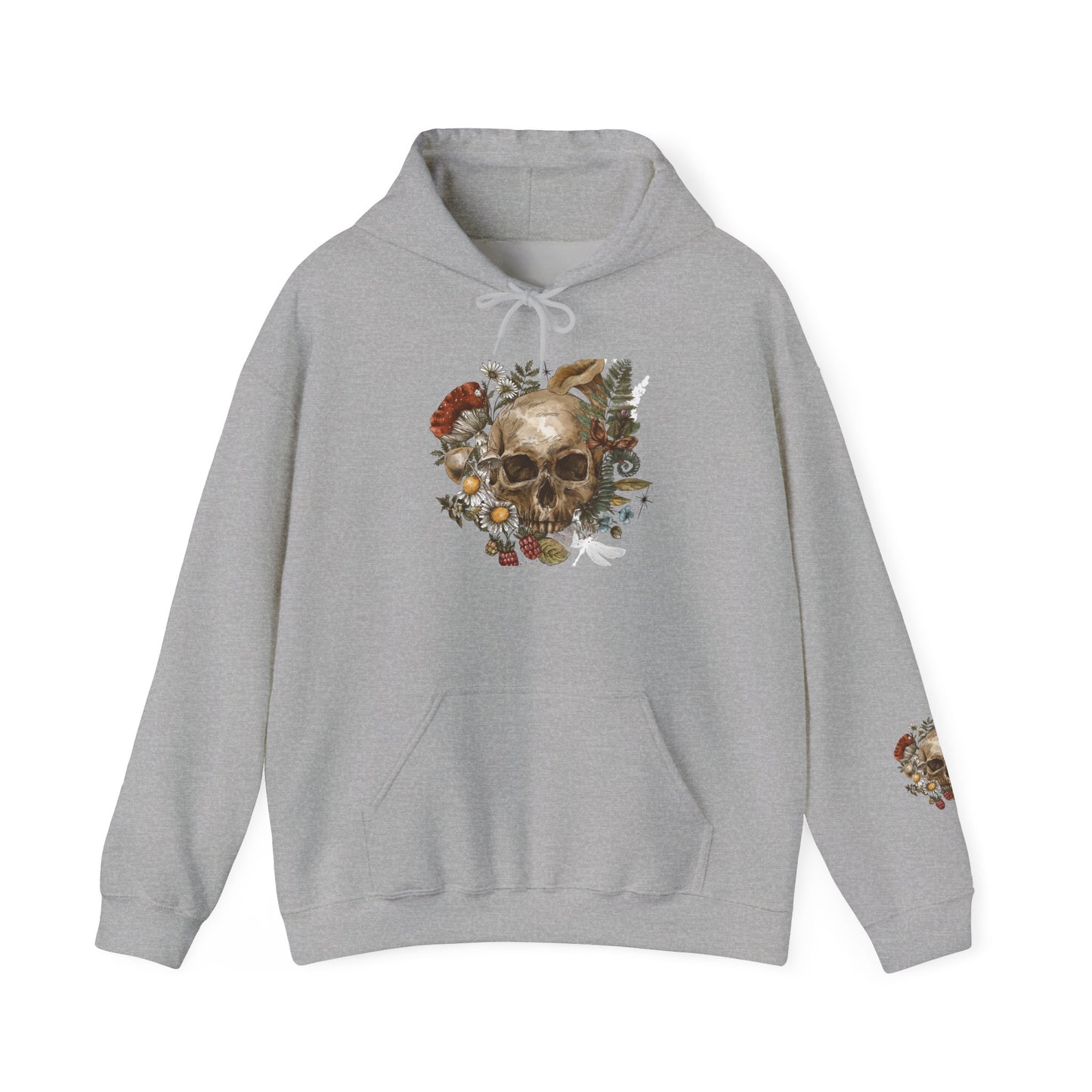 Skull & Mushrooms Hoodie — Vintage Floral Skull Graphic Pullover