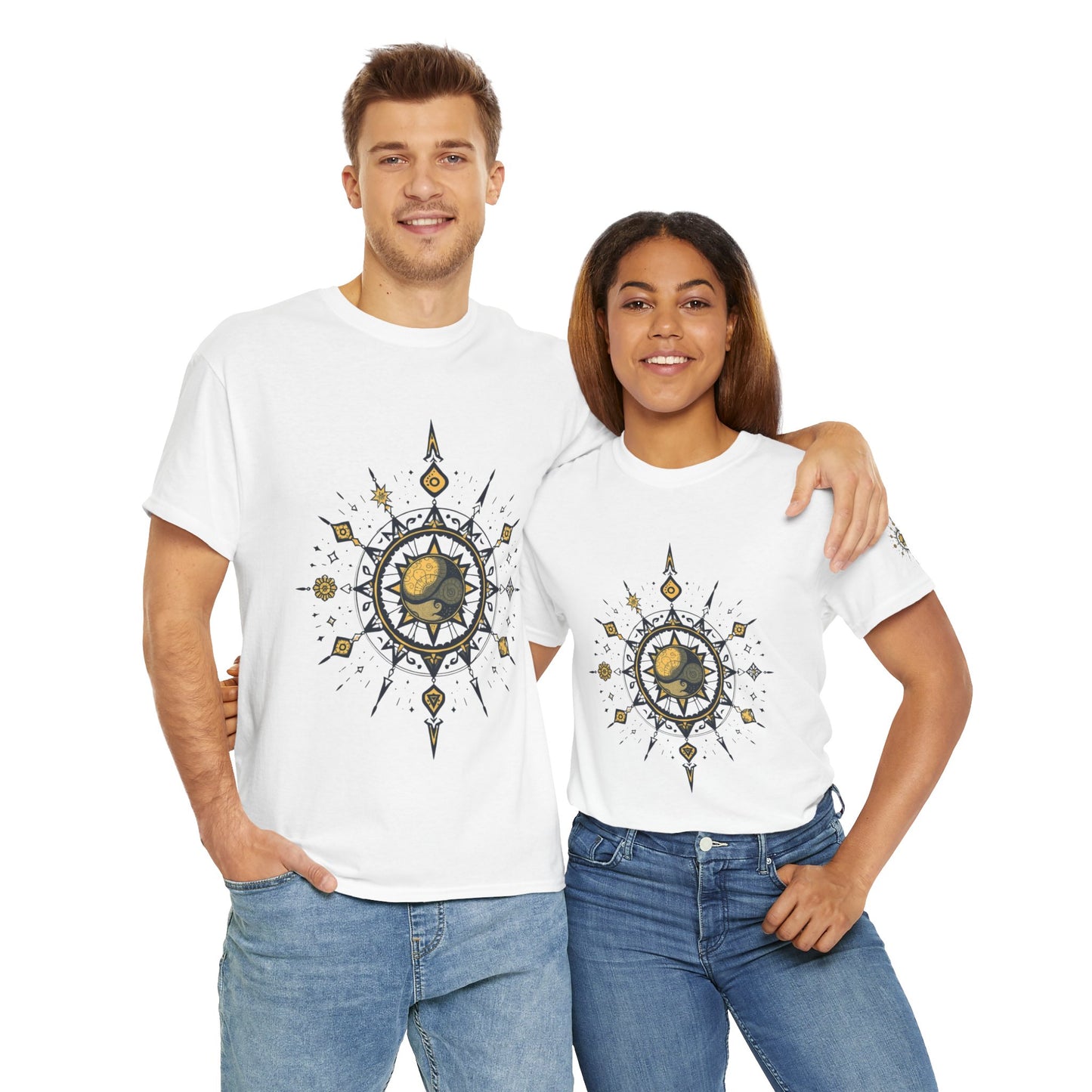 Celestial Sun Compass T‑Shirt — Golden Sun Mandala Graphic Tee