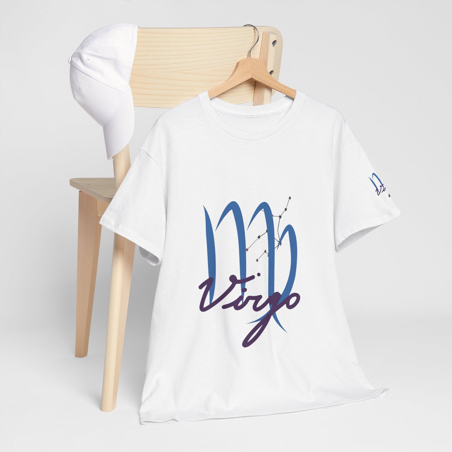 Virgo Zodiac T-Shirt – Elegant Blue Virgo Script Tee