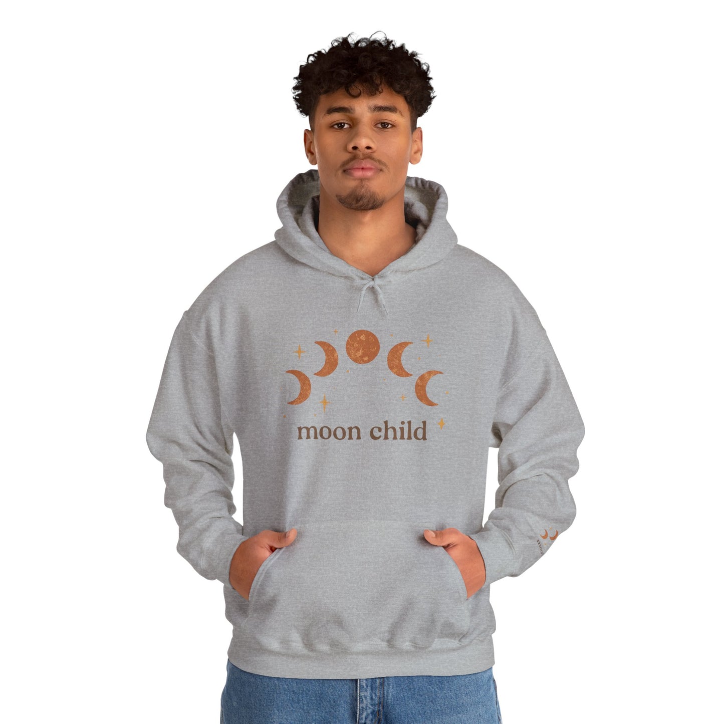 Moon Child Hoodie — Crescent Moon Phases Graphic Pullover