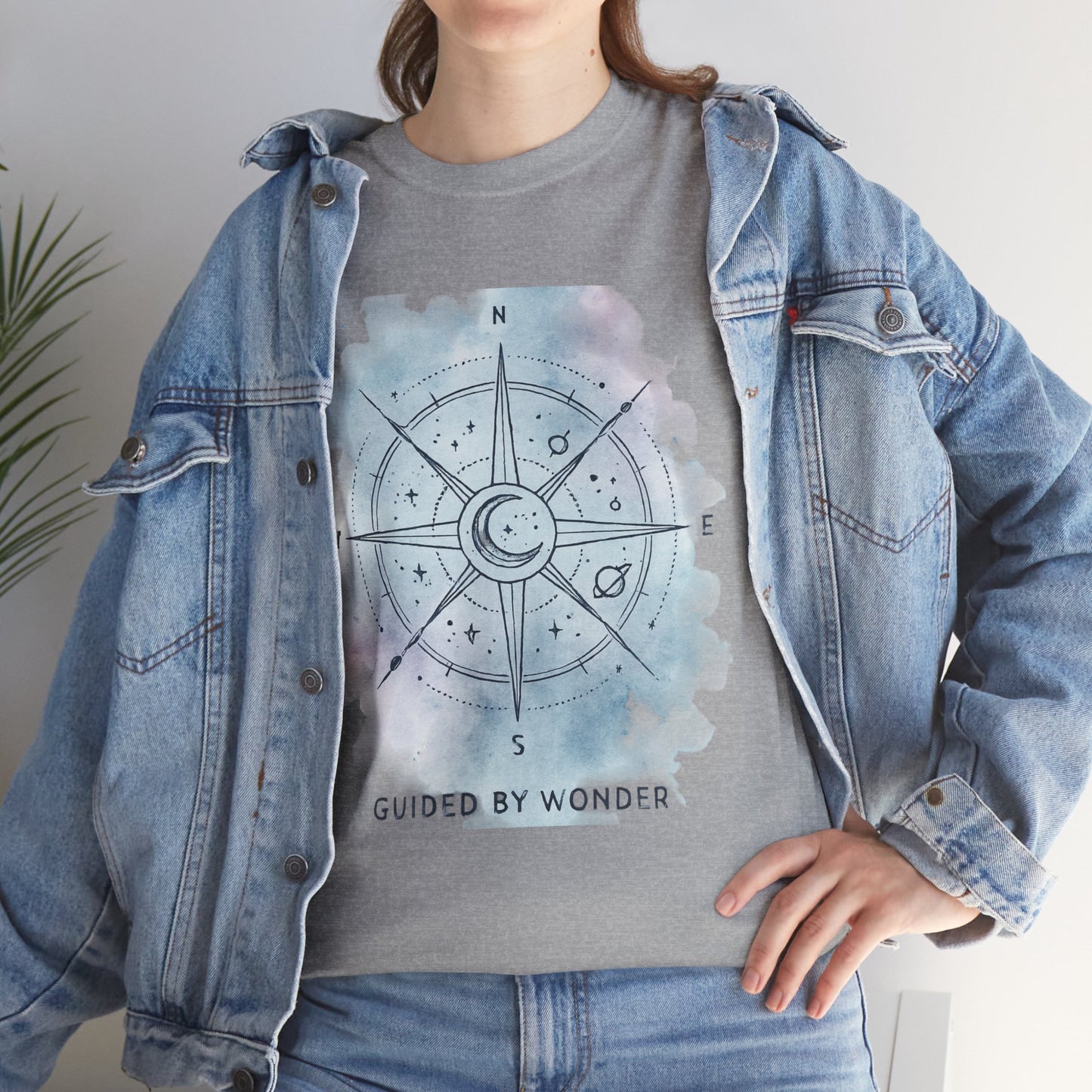 Compass Moon Tee — "Guided by Wonder" Cotton T‑Shirt