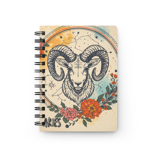 Aries Zodiac Spiral Bound Journal with Floral Design
