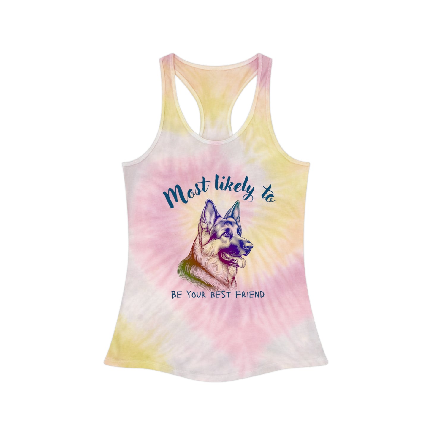 German Shepherd, Best friend, dog, Tie Dye Dog Lover Racerback Tank Top, Summer Vibes T-Shirt, Pet Owner Gift, Casual Workout Apparel, Fun Beach Wear, Friendship Tank