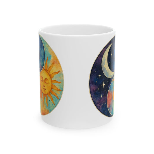 Personalize Sun and Moon Ceramic Mug — Boho Celestial 11oz/15oz Coffee Cup