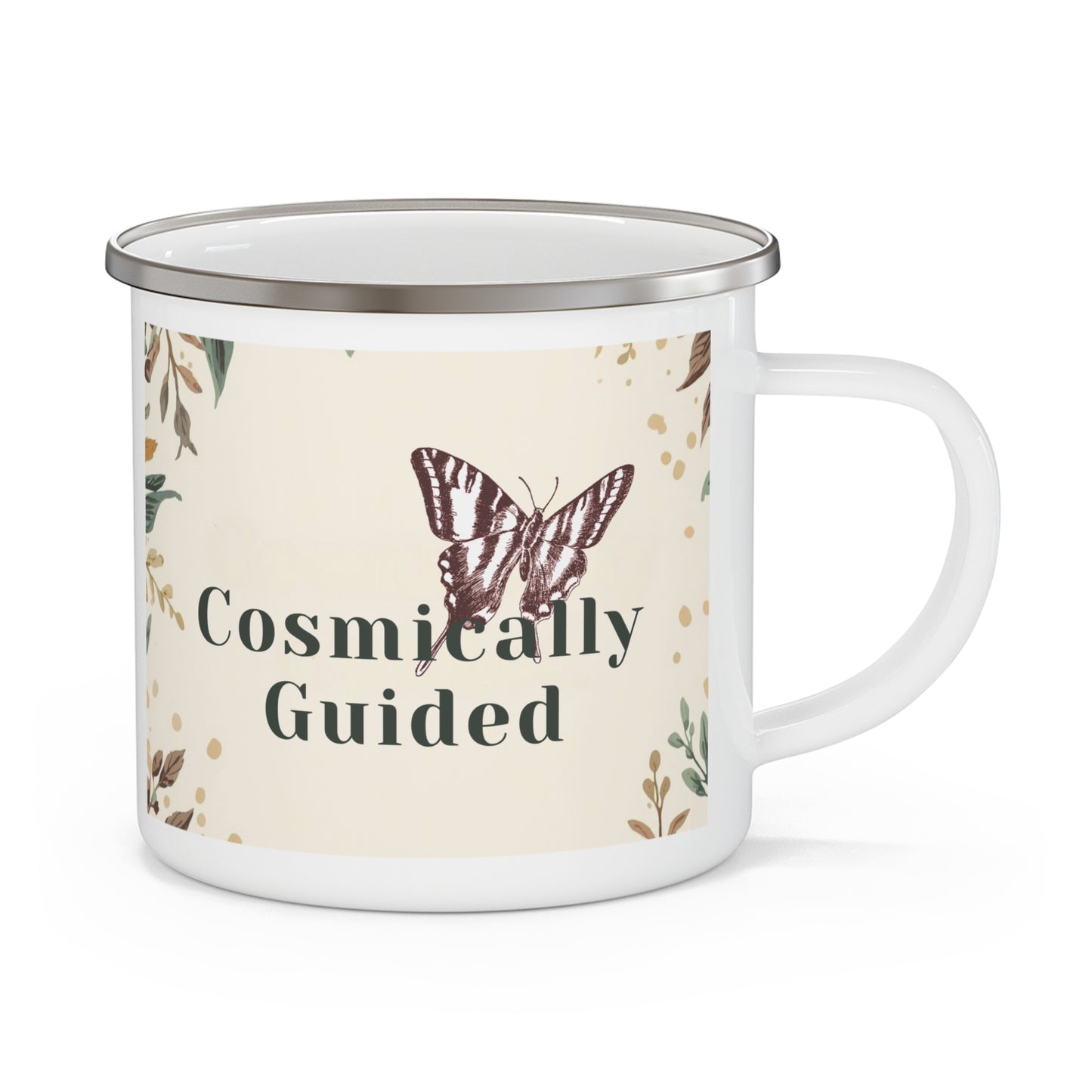 Cosmically Guided Enamel Camping Mug - Inspirational Nature Design for Adventure Lovers, Camping Mug, Camping Cup