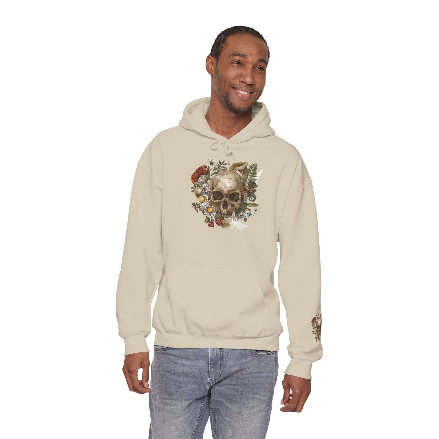 Skull & Mushrooms Hoodie — Vintage Floral Skull Graphic Pullover