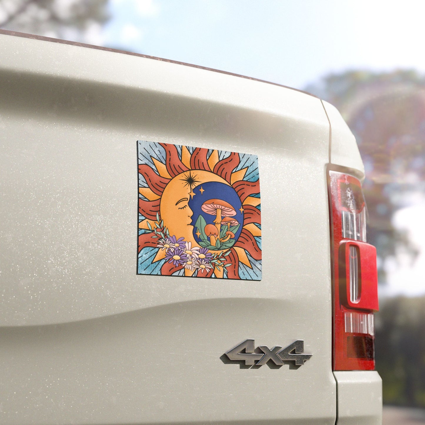 Sun & Moon Bohemian Car Magnets - Whimsical Floral Design - Celestial Car Magnet