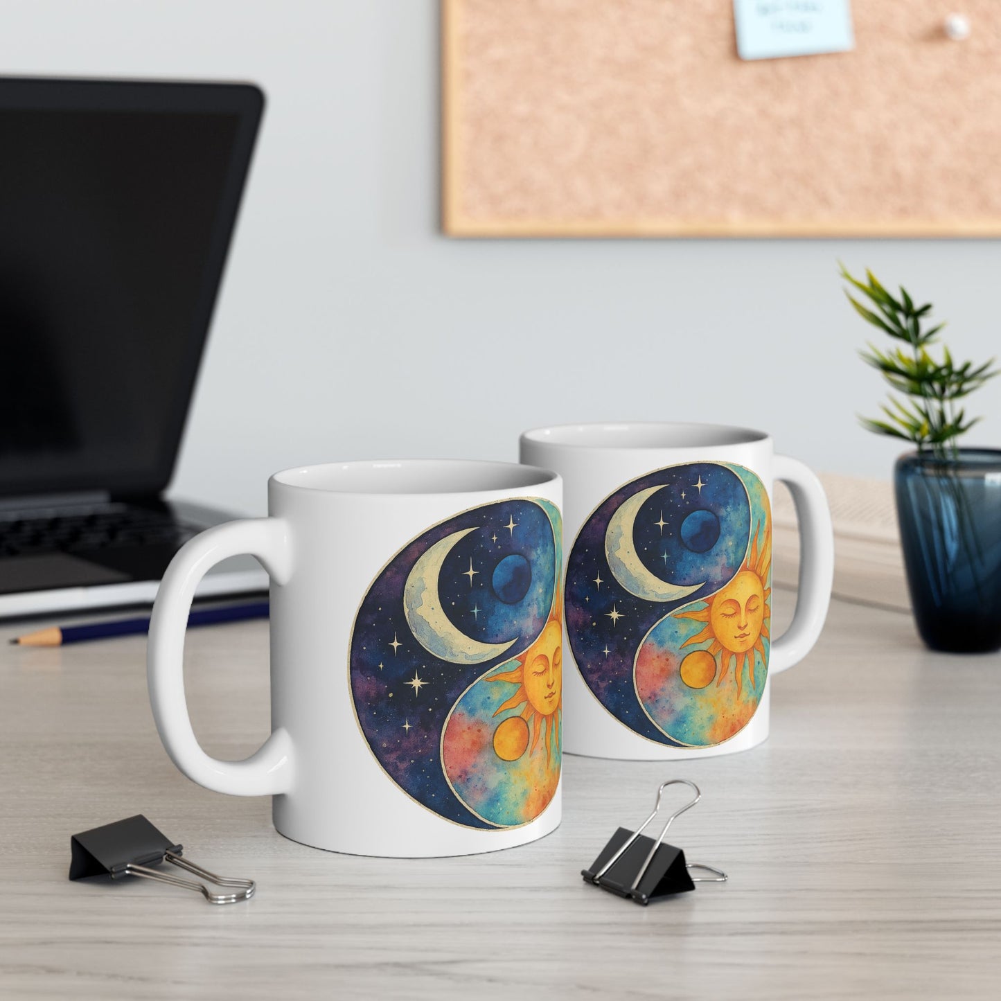 Personalize Sun and Moon Ceramic Mug — Boho Celestial 11oz/15oz Coffee Cup