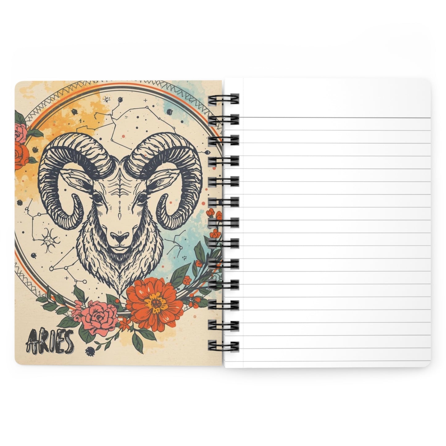 Aries Zodiac Spiral Bound Journal with Floral Design