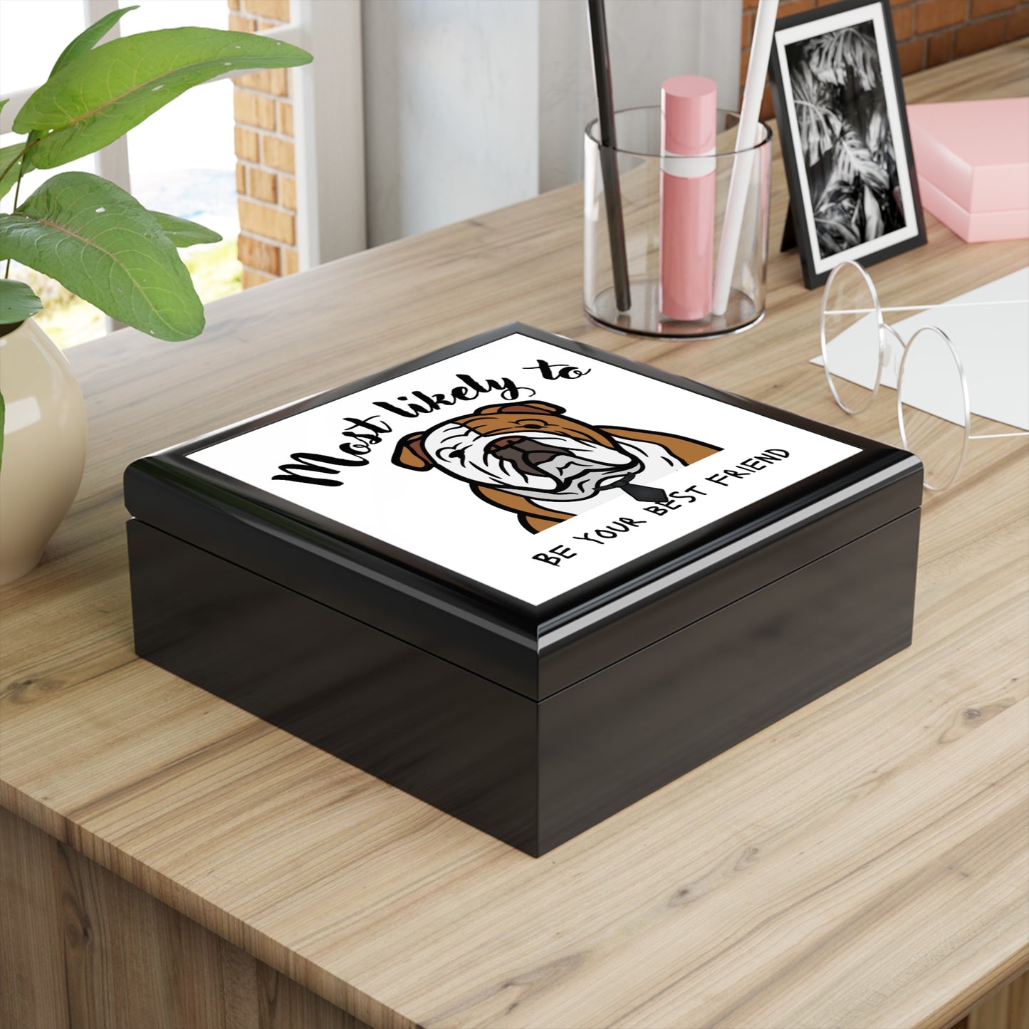 English Bulldog Gift - Personalized Dog-Themed Jewelry Box - Most Likely to Be Your Best Friend