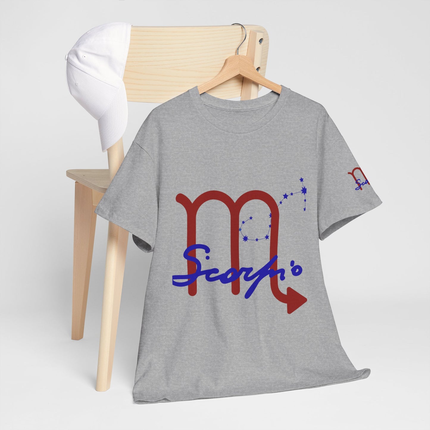 Scorpio Zodiac T-Shirt — Red Glyph & Script Astrology Tee