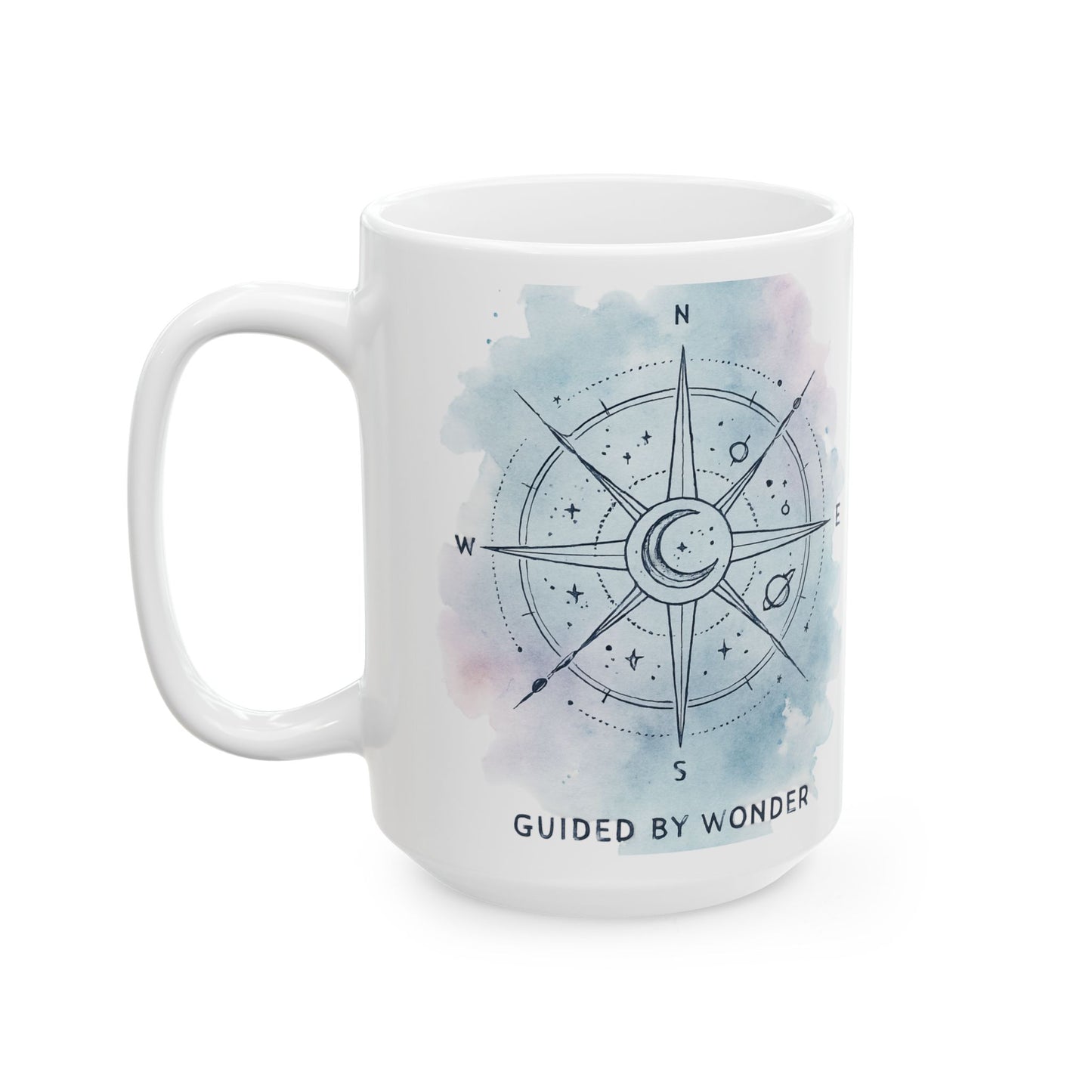 Compass Watercolor Ceramic Mug – 'Wander' Travel-Inspired Coffee Cup (11oz, 15oz)