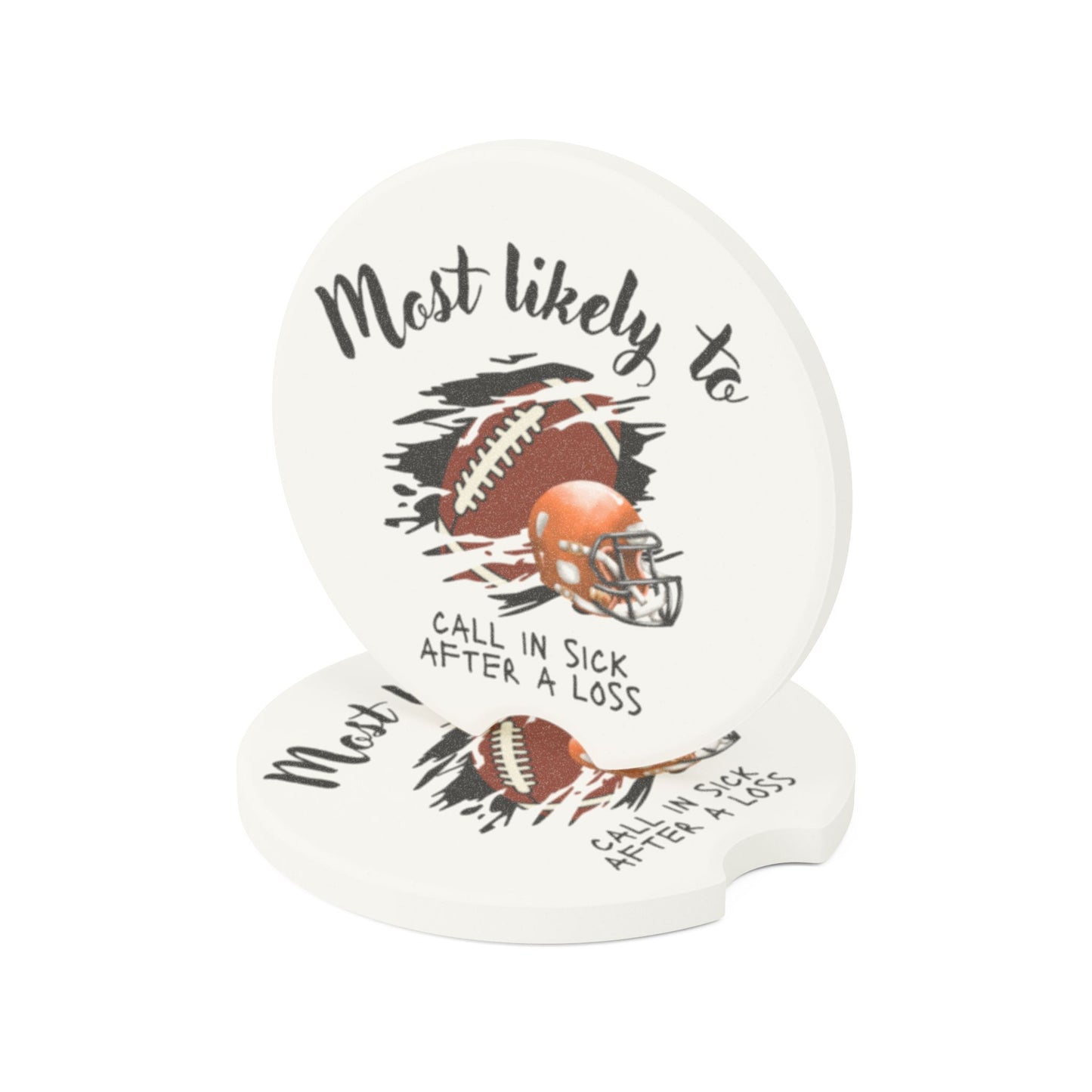 Football-Themed Soapstone Car Coaster - 'Most Likely to Call in Sick After a Loss', Stone Carsters, Sports Car Coaster