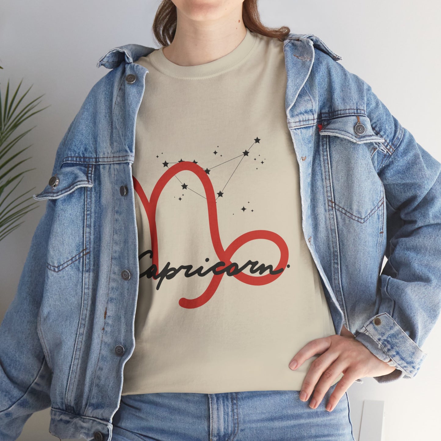 Capricorn Zodiac Tee – Red Capricorn Symbol with Script