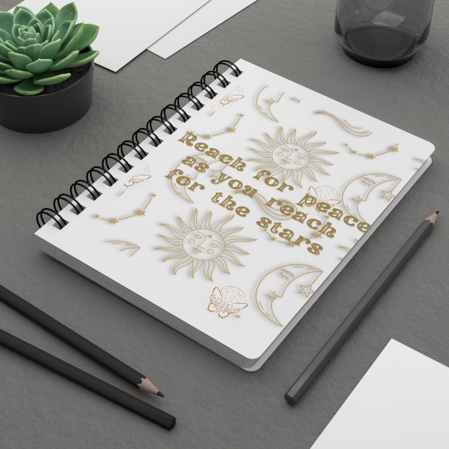 Personalize, Inspirational Spiral Bound Journal - "Reach for Peace as You Reach for the Stars"