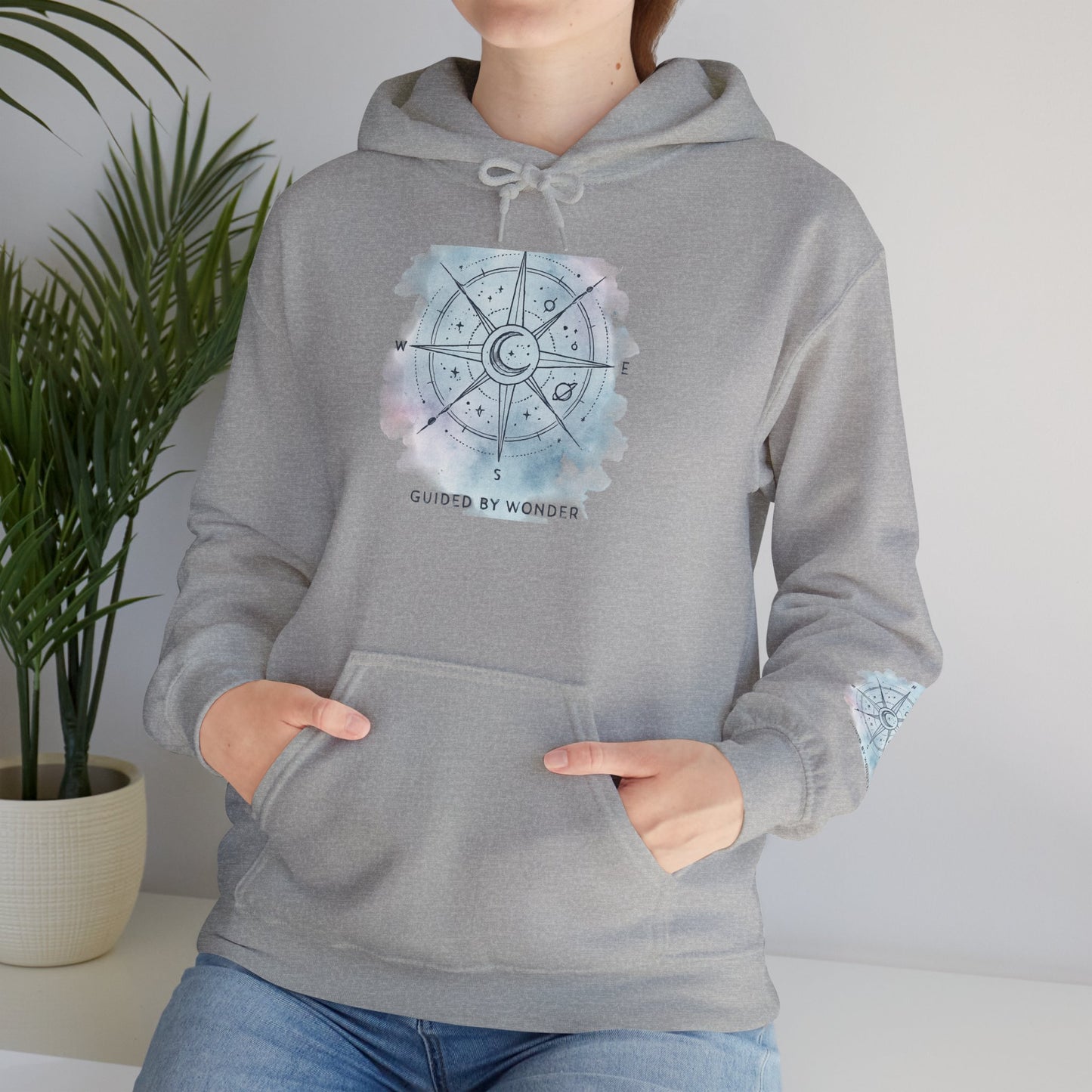 Compass Rose Watercolor Hoodie — ‘Lost by the Waves’ Nautical Travel Pullover