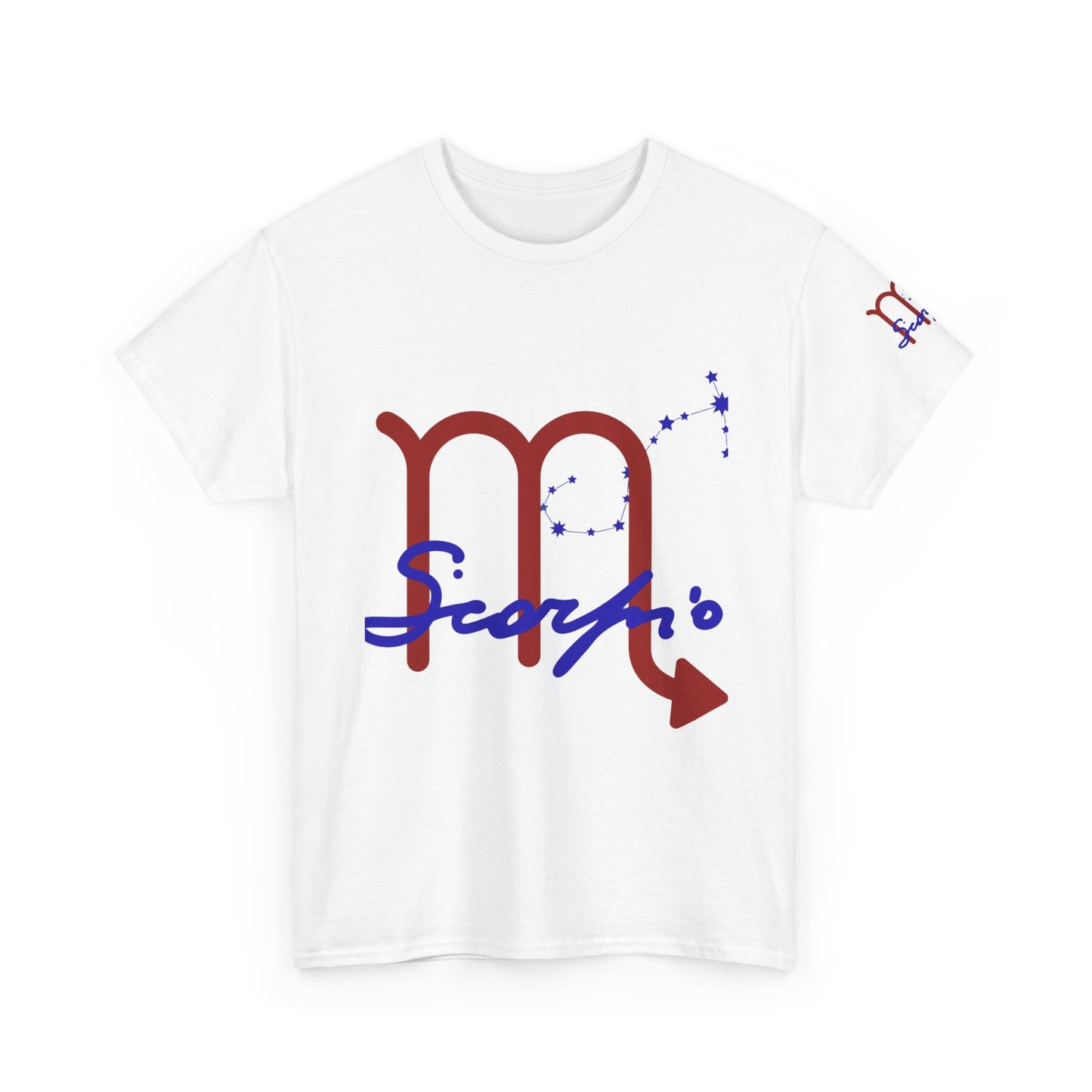 Scorpio Zodiac T-Shirt — Red Glyph & Script Astrology Tee