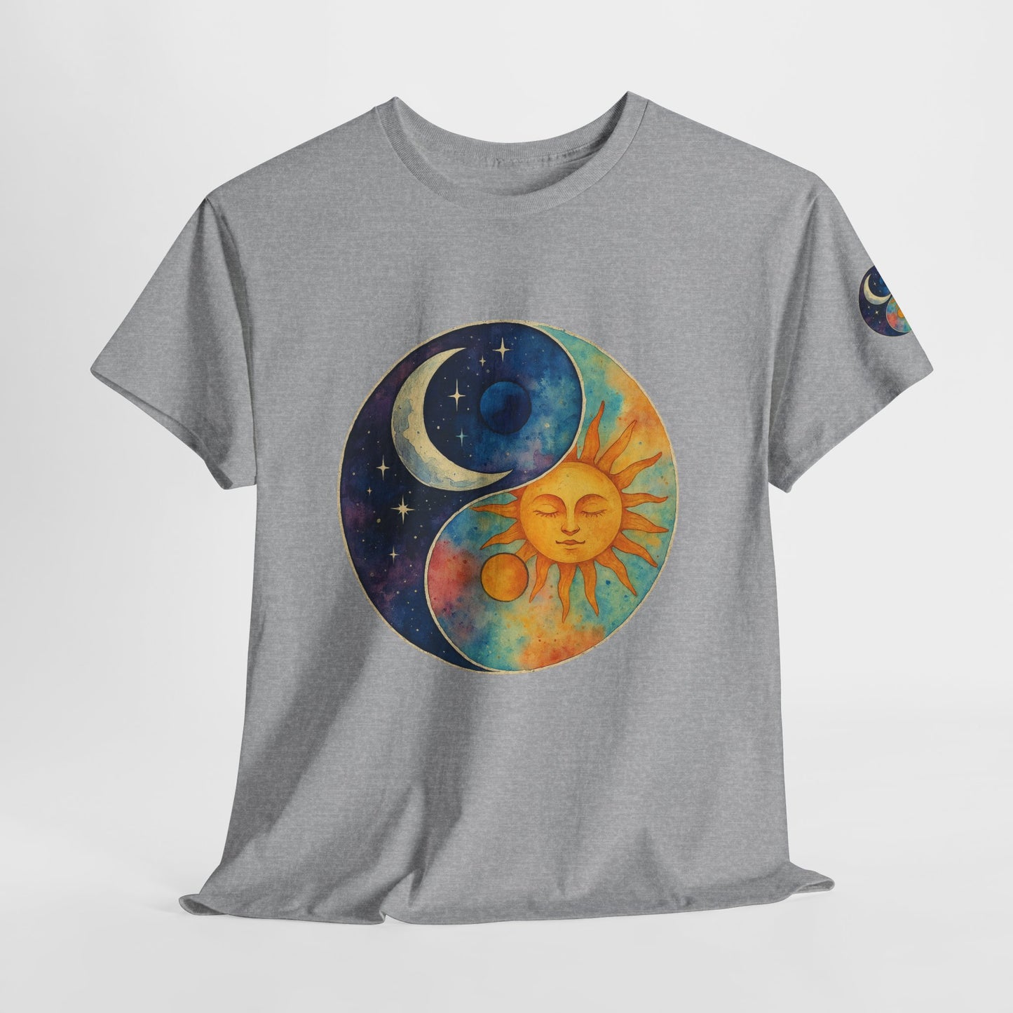 Sun & Moon Yin Yang T‑Shirt — Celestial Vintage Sunface and Crescent Moon Tee