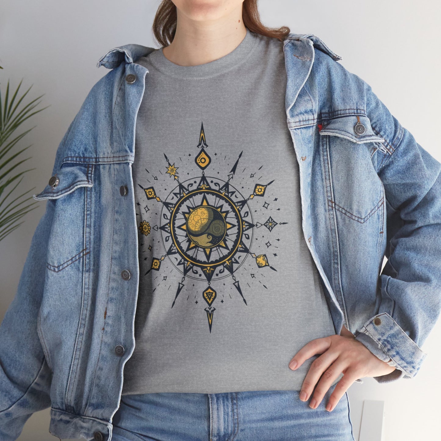 Celestial Sun Compass T‑Shirt — Golden Sun Mandala Graphic Tee