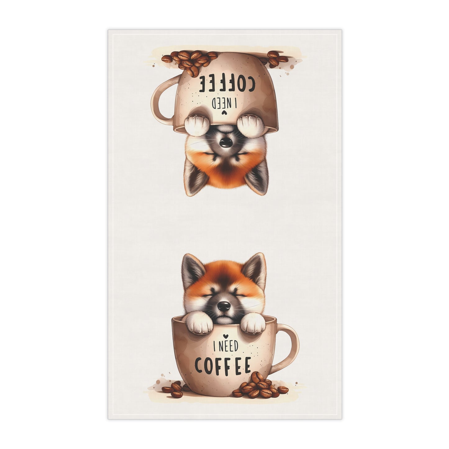 Cute Dog Coffee Lover Tea Towels, Puppy Tea Towel