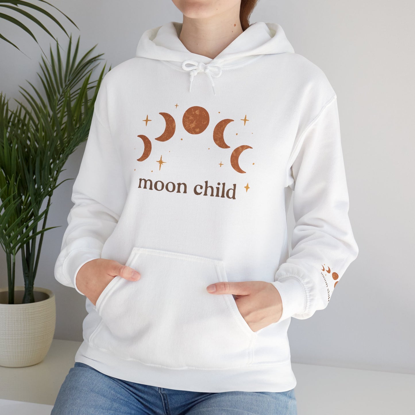 Moon Child Hoodie — Crescent Moon Phases Graphic Pullover