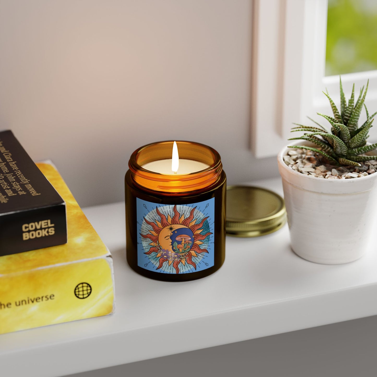Celestial merch, Celestial Candle, Sunshine Scented Candles - Vibrant Coconut Apricot Wax, Relaxation, Gift, Home Decor, Yoga, Meditation