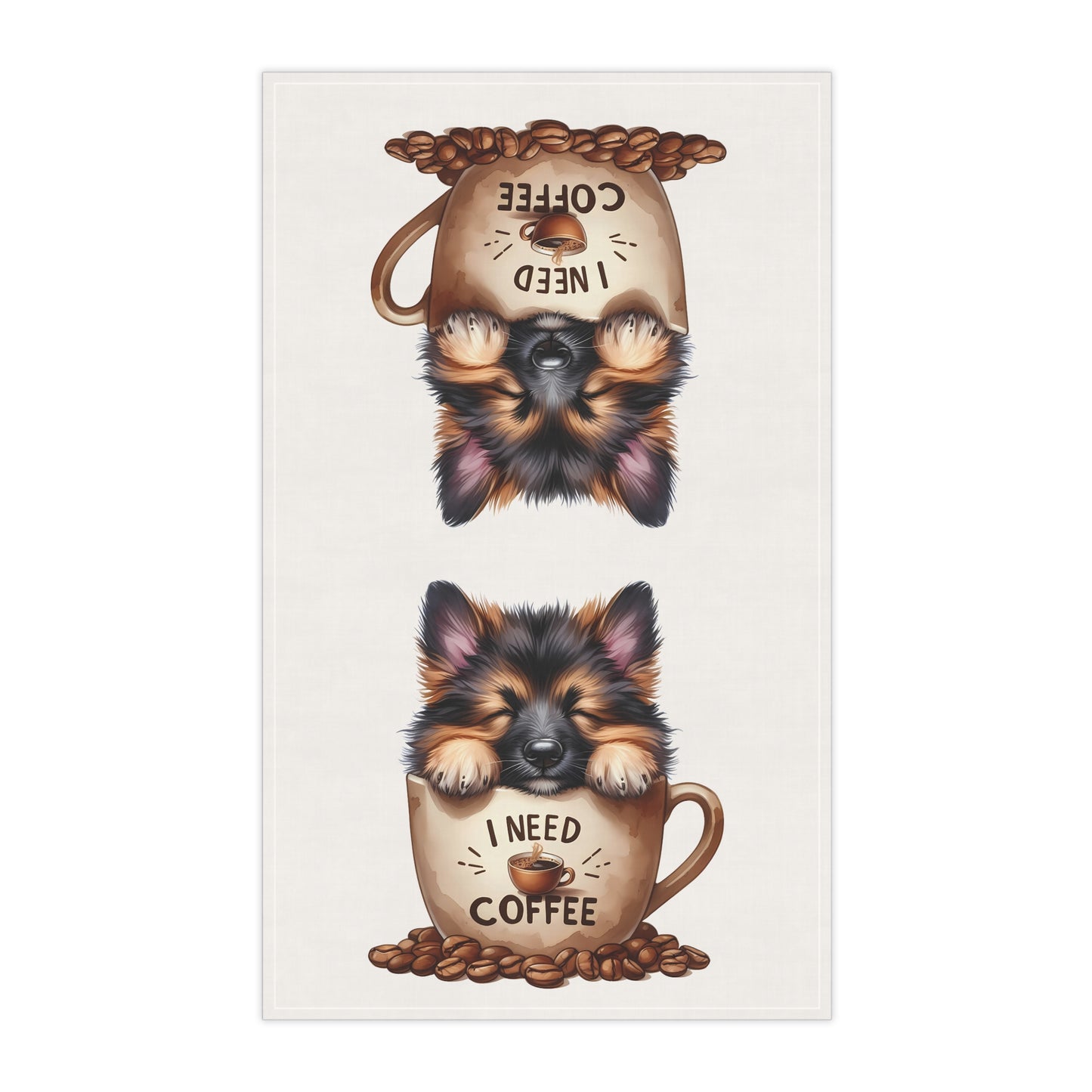 Cute Coffee Dog Tea Towels, German Shepherd Tea Towel