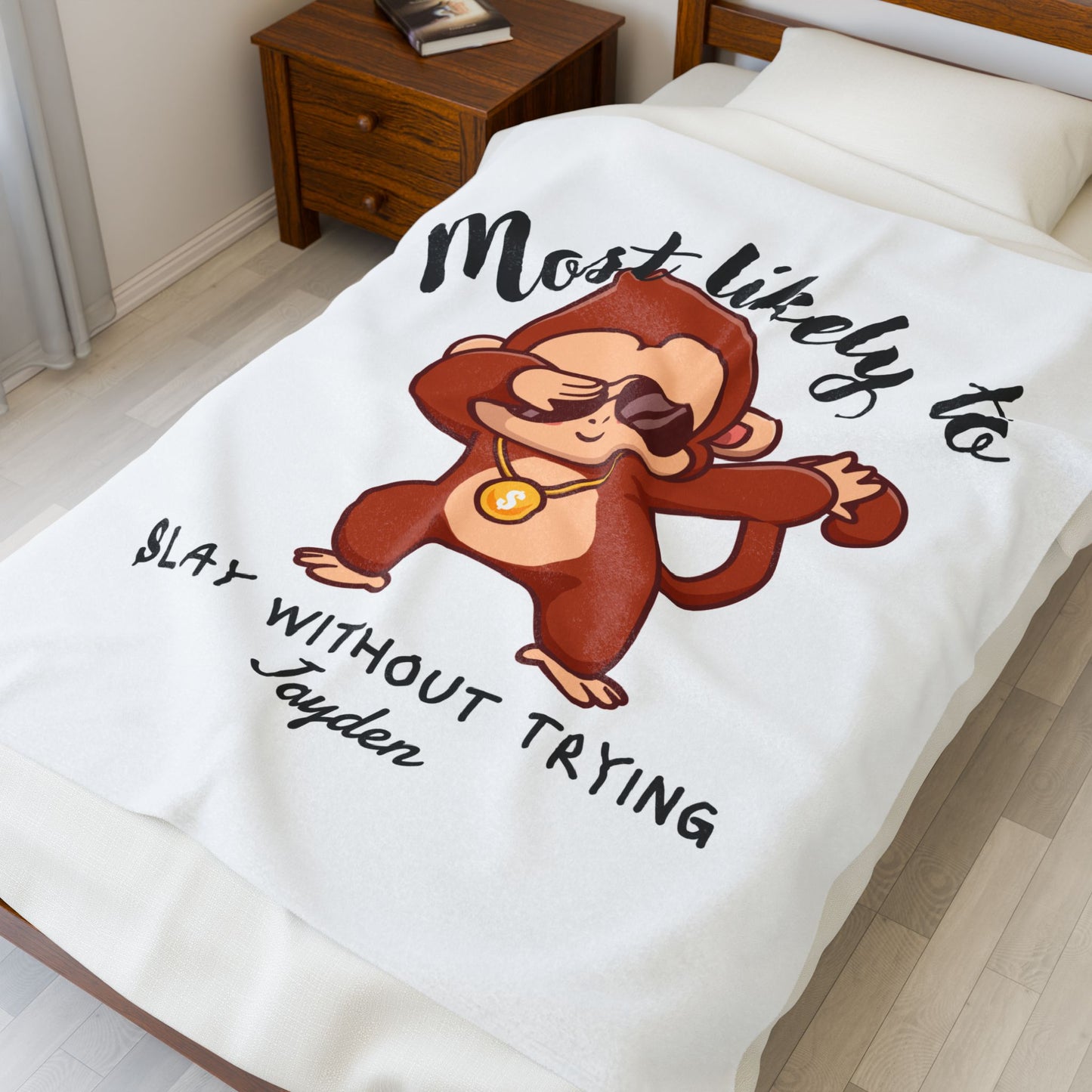 Cool Monkey Plush Throw Blanket - Fun and Cozy Gift for Kids, Playroom Decor, Nursery, Birthday, Blanket with Fun Design, slay, monkey, child, kids room, fun